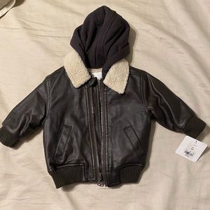 Brown Baby Boy Hooded Aviator Coat